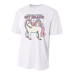 I'm Ready To Crush 1st Grade Rainbow Unicorn Youth Performance Sprint T-Shirt