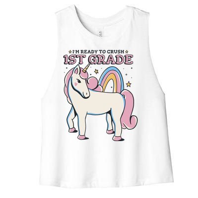 I'm Ready To Crush 1st Grade Rainbow Unicorn Women's Racerback Cropped Tank