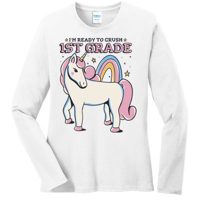 I'm Ready To Crush 1st Grade Rainbow Unicorn Ladies Long Sleeve Shirt