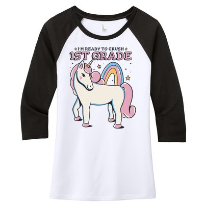 I'm Ready To Crush 1st Grade Rainbow Unicorn Women's Tri-Blend 3/4-Sleeve Raglan Shirt