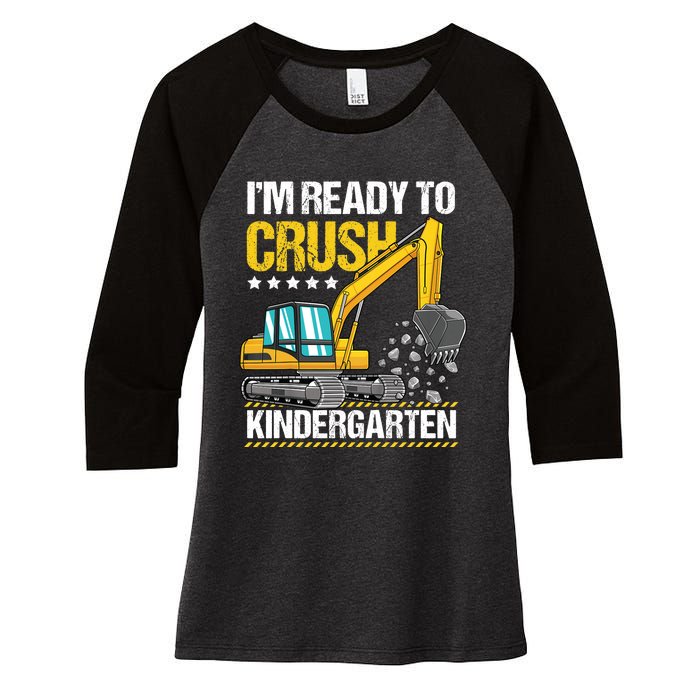 I'm Ready To Crush Kindergarten Construction Vehicle Boy Women's Tri-Blend 3/4-Sleeve Raglan Shirt