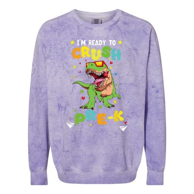 Im Ready To Crush Pre K T Rex Dinosaur Back To School Boy Colorblast Crewneck Sweatshirt