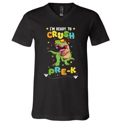 Im Ready To Crush Pre K T Rex Dinosaur Back To School Boy V-Neck T-Shirt