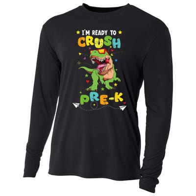 Im Ready To Crush Pre K T Rex Dinosaur Back To School Boy Cooling Performance Long Sleeve Crew