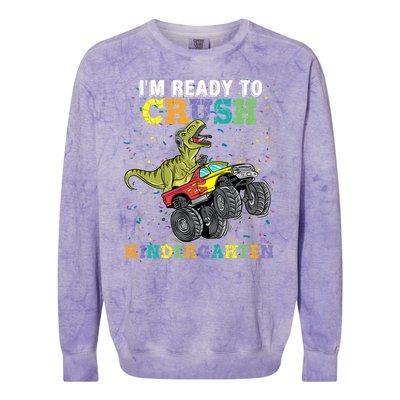 I'm Ready To Crush Kindergarten Monster Truck Dinosaur Colorblast Crewneck Sweatshirt