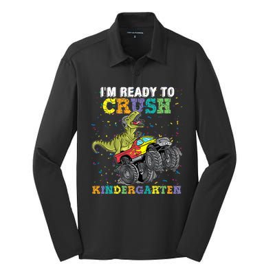 I'm Ready To Crush Kindergarten Monster Truck Dinosaur Silk Touch Performance Long Sleeve Polo