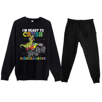 I'm Ready To Crush Kindergarten Monster Truck Dinosaur Premium Crewneck Sweatsuit Set