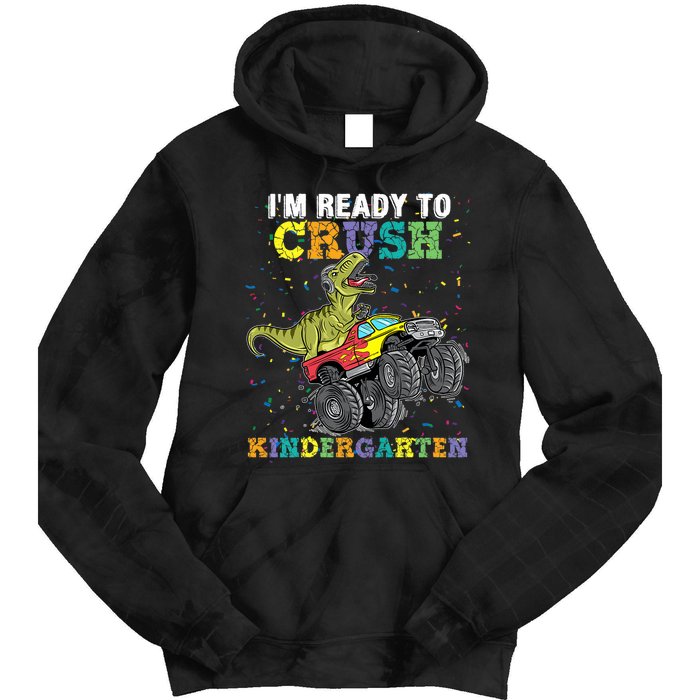 I'm Ready To Crush Kindergarten Monster Truck Dinosaur Tie Dye Hoodie