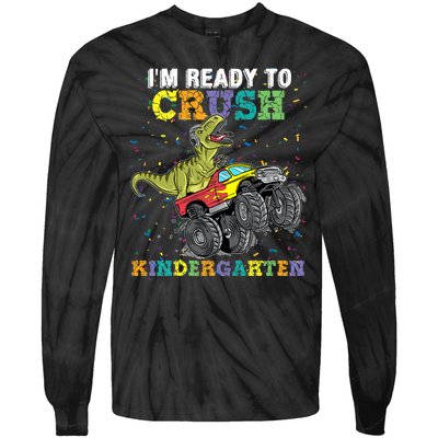 I'm Ready To Crush Kindergarten Monster Truck Dinosaur Tie-Dye Long Sleeve Shirt