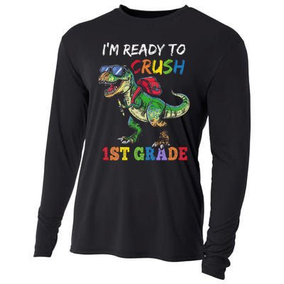 IM Ready To Crush 1st Grade Dinosaur 1st Day Of School Cooling Performance Long Sleeve Crew