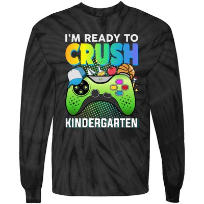 Im Ready To Crush Kindergarten Back To School Video Game Boy Gift Tie-Dye Long Sleeve Shirt