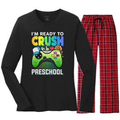 Im Ready To Crush Preschool Back To School Video Game Boy Gift Women's Long Sleeve Flannel Pajama Set 