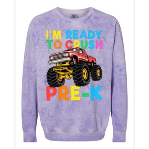 Im Ready To Crush PreK First Day Monster Truck Colorblast Crewneck Sweatshirt