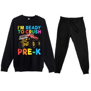 Im Ready To Crush PreK First Day Monster Truck Premium Crewneck Sweatsuit Set