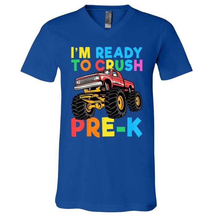 Im Ready To Crush PreK First Day Monster Truck V-Neck T-Shirt