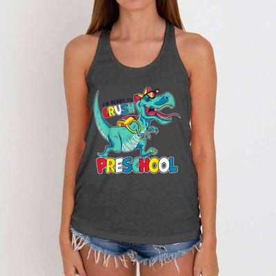 Im Ready To Crush Preschool Comic Style TRex Dinosaur Boy Women's Knotted Racerback Tank