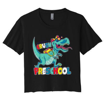 Im Ready To Crush Preschool Comic Style TRex Dinosaur Boy Women's Crop Top Tee