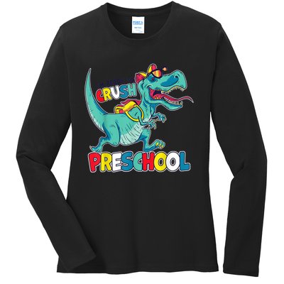 Im Ready To Crush Preschool Comic Style TRex Dinosaur Boy Ladies Long Sleeve Shirt