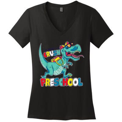 Im Ready To Crush Preschool Comic Style TRex Dinosaur Boy Women's V-Neck T-Shirt