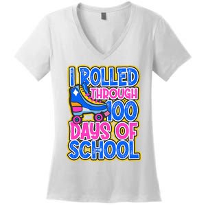 I Rolled Through 100 Days Of School Skate 100 Days Women's V-Neck T-Shirt