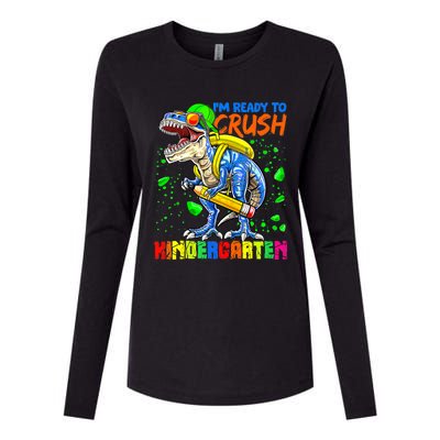 Im Ready To Crush Kindergarten T Rex Dino Holding Pencil Womens Cotton Relaxed Long Sleeve T-Shirt