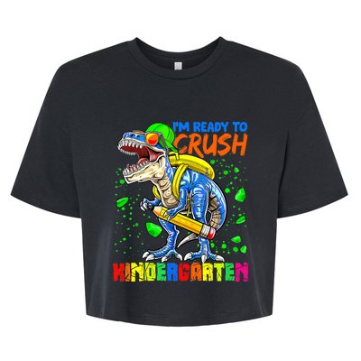 Im Ready To Crush Kindergarten T Rex Dino Holding Pencil Bella+Canvas Jersey Crop Tee