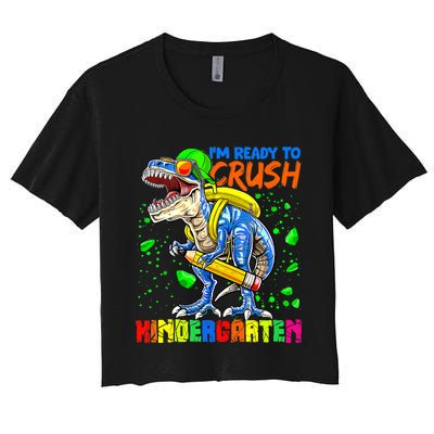 Im Ready To Crush Kindergarten T Rex Dino Holding Pencil Women's Crop Top Tee