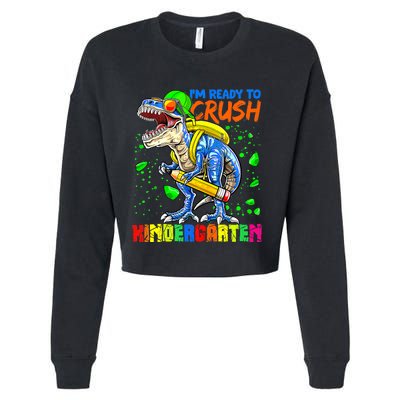 Im Ready To Crush Kindergarten T Rex Dino Holding Pencil Cropped Pullover Crew