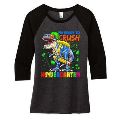 Im Ready To Crush Kindergarten T Rex Dino Holding Pencil Women's Tri-Blend 3/4-Sleeve Raglan Shirt