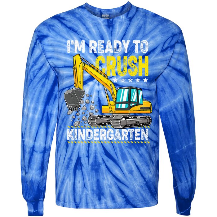 Im Ready To Crush Kindergarten Construction Vehicle Tie-Dye Long Sleeve Shirt