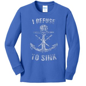 I Refuse To Sink Anchor Skull Gym Workout Gift Kids Long Sleeve Shirt