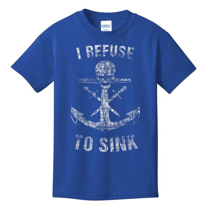 I Refuse To Sink Anchor Skull Gym Workout Gift Kids T-Shirt