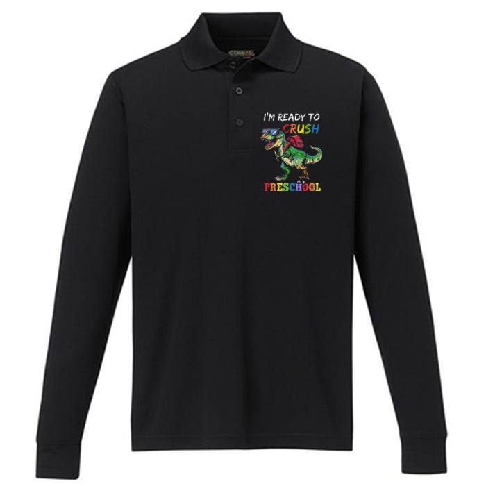 IM Ready To Crush Preschool Dinosaur 1st Day Of School Performance Long Sleeve Polo