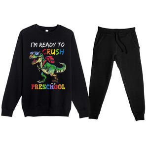 IM Ready To Crush Preschool Dinosaur 1st Day Of School Premium Crewneck Sweatsuit Set