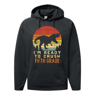 Im Ready To Crush 5th Fifth Grade Dinosaur Back School Boy Performance Fleece Hoodie