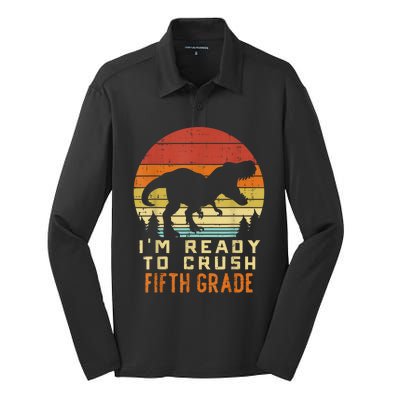 Im Ready To Crush 5th Fifth Grade Dinosaur Back School Boy Silk Touch Performance Long Sleeve Polo