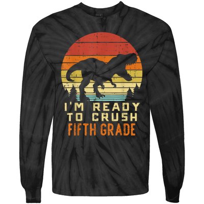 Im Ready To Crush 5th Fifth Grade Dinosaur Back School Boy Tie-Dye Long Sleeve Shirt