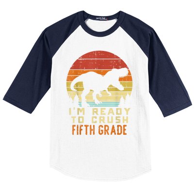 Im Ready To Crush 5th Fifth Grade Dinosaur Back School Boy Baseball Sleeve Shirt