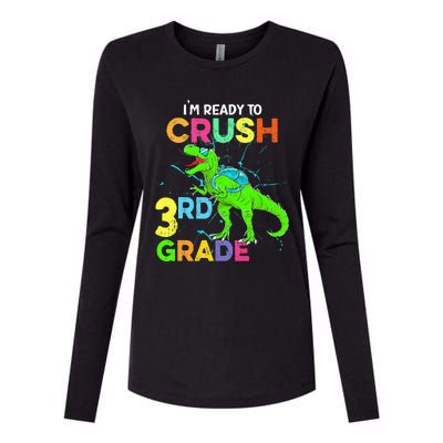 I'm Ready To Crush 3rd Grade Dinosaur Back To School Womens Cotton Relaxed Long Sleeve T-Shirt