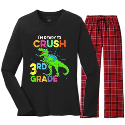 I'm Ready To Crush 3rd Grade Dinosaur Back To School Women's Long Sleeve Flannel Pajama Set 