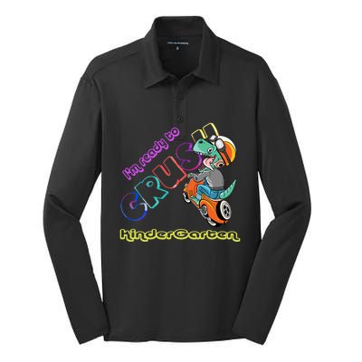 I'm Ready To Crush Kindergarten Dinosaurs Back To School Gift Silk Touch Performance Long Sleeve Polo