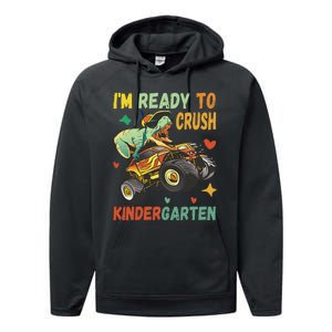 I'm Ready To Crush Kindergarten Dinosaur Back To School Performance Fleece Hoodie