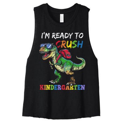 IM Ready To Crush Kindergarten Dinosaur 1st Day Of School Women's Racerback Cropped Tank