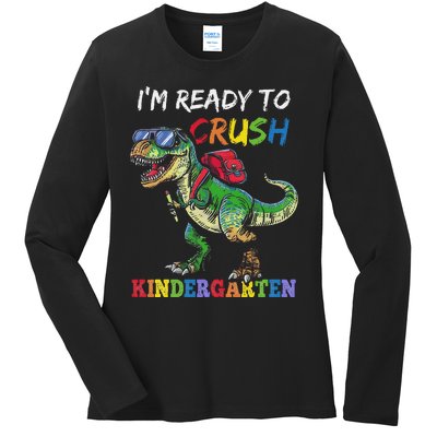 IM Ready To Crush Kindergarten Dinosaur 1st Day Of School Ladies Long Sleeve Shirt