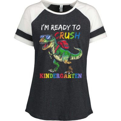 IM Ready To Crush Kindergarten Dinosaur 1st Day Of School Enza Ladies Jersey Colorblock Tee