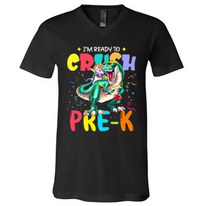 I'm Ready To Crush PreK Unicorn Dinosaur Back To School V-Neck T-Shirt