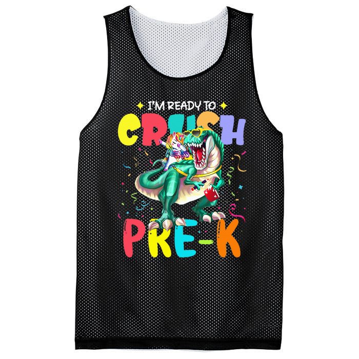 I'm Ready To Crush PreK Unicorn Dinosaur Back To School Mesh Reversible Basketball Jersey Tank