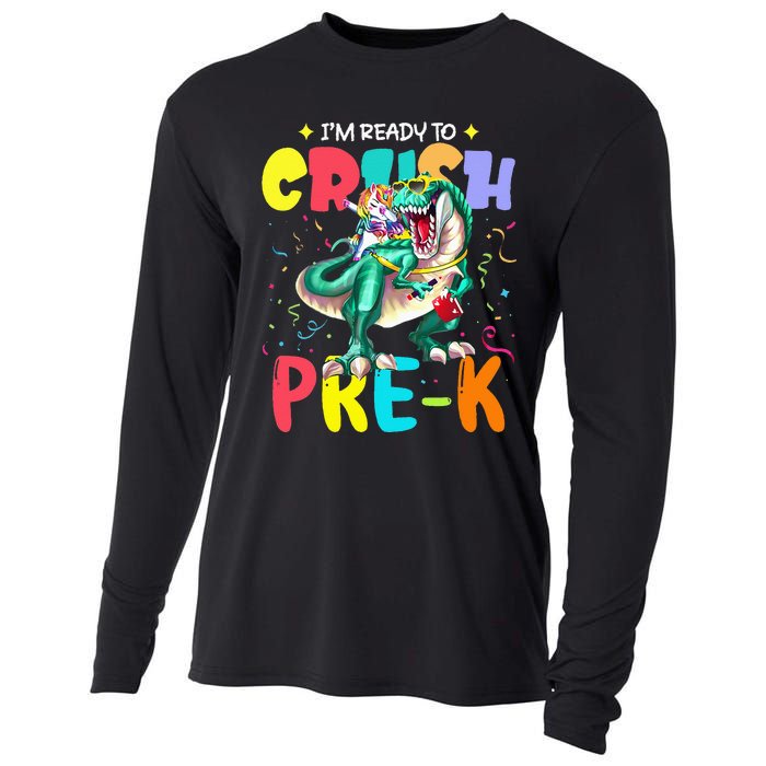 I'm Ready To Crush PreK Unicorn Dinosaur Back To School Cooling Performance Long Sleeve Crew