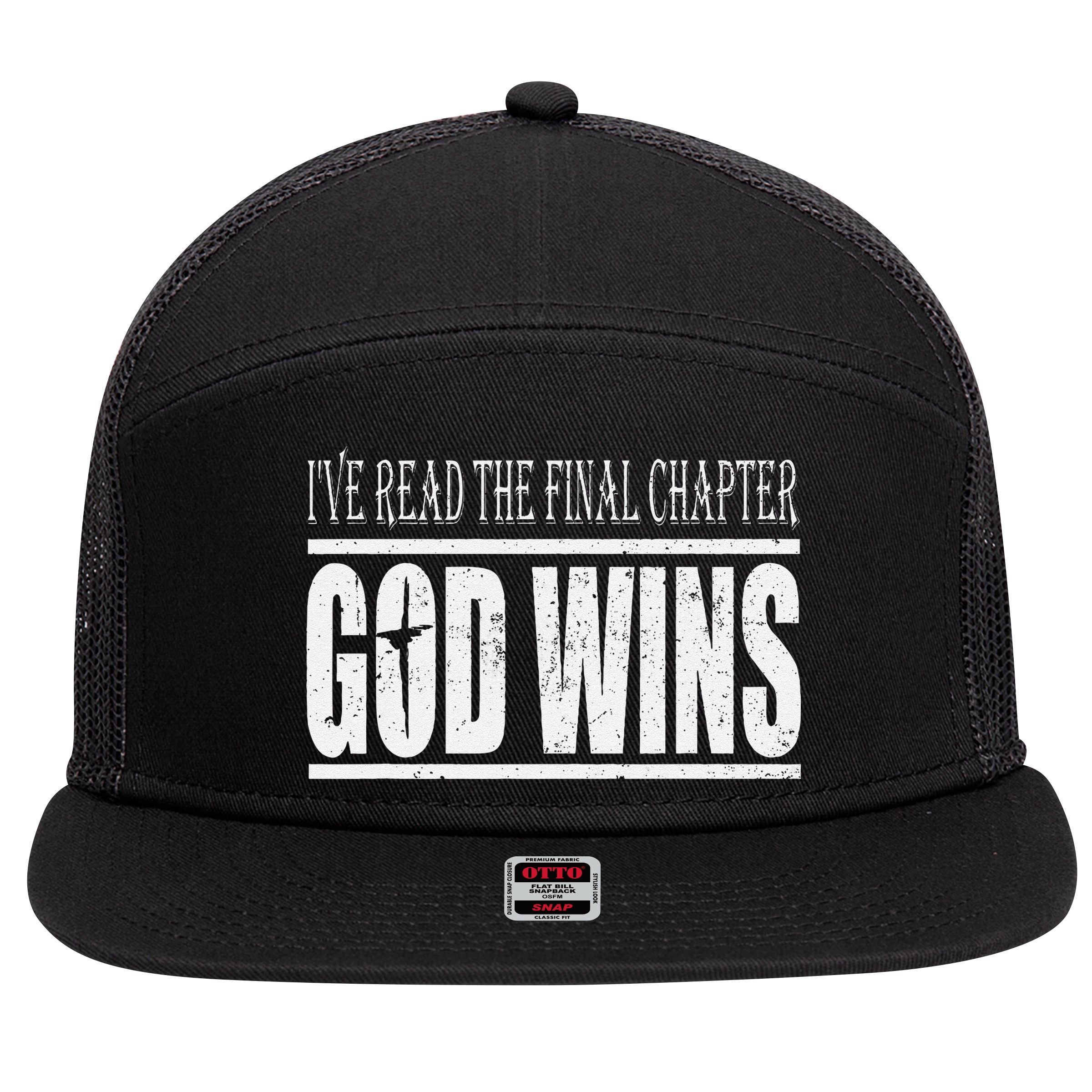 Ive Read The Final Chapter God Wins Christian 7 Panel Mesh Trucker Snapback Hat