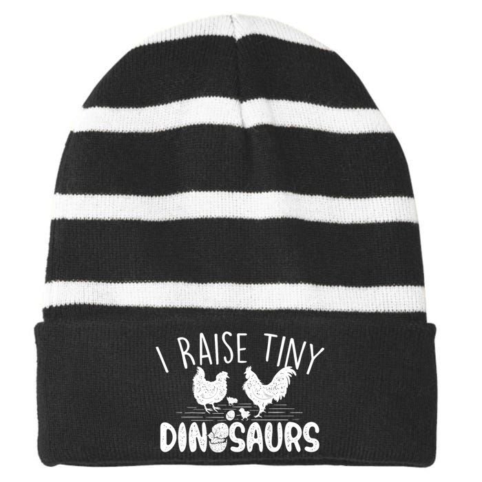 I Raise Tiny Dinosaurs Chicken Lover Farm Animal Striped Beanie with Solid Band